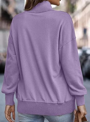 SHEWIN Womens Sweatshirt Casual Long Sleeve Lightweight Sweatshirts Loose Button V Neck Pullover Tops Fall Clothes for Women 2025,US 8-10(M),Purple - Image 4