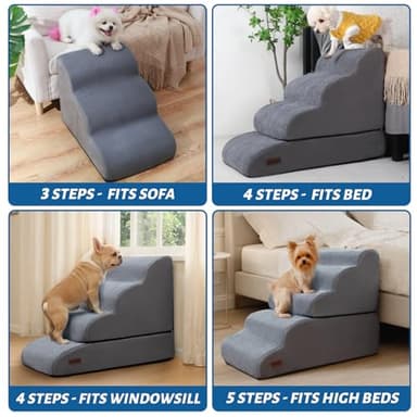 Aodisman 4-Step Dog Stairs and Ramp for Beds or Couches – Non-Slip Sturdy Pet Steps for Small Dogs and Cats,21" H,Grey - Image 2