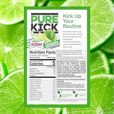 PURE KICK Hydration Singles to Go Drink Mix, Sonic Limeade, Includes 12 Boxes with 6 Packets in Each Box, 72 Total Packets - Image 2