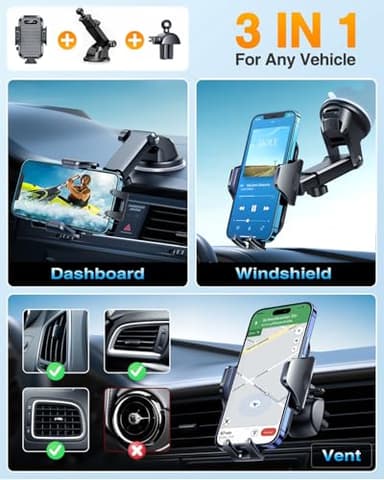 VANMASS Car Phone Holder 2025 Military-Grade Phone Holder for Your Car Windshield Dashboard【 65 Lbs Strongest Suction】【Patent & Safety Certs】 Universal Cell Phone Car Mount for iPhone Samsung Android - Image 3