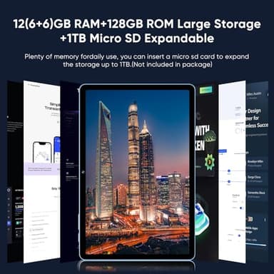Android 15 Tablet,11 Inch Tablets with Octa Core Processor, 12GB RAM + 128GB ROM 1TB Expand, Widevine L1, 8000mAh Battery, 2.4/5Ghz Dual Band WiFi/GPS/FM Radio,5/8MP Cameras, Case Included - Blue - Image 4