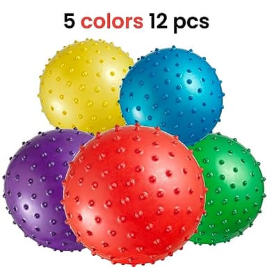 Bedwina Mini Knobby Balls - (Pack of 12) Bulk 5 Inch Sensory Balls and Spiky Massage Stress Balls with Pump, Fun Bouncy Ball Party Favors - Image 5