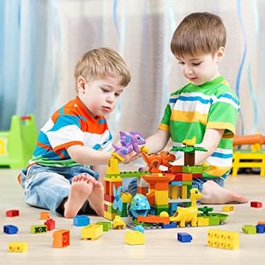 burgkidz Marble Run Building Blocks Dino Toys: STEM Ball Race Track for Boys & Girls with Functional Dinosaur Building Blocks, Marbles Maze Game Toy Set for Kids Ages 3 4-8 - Image 3