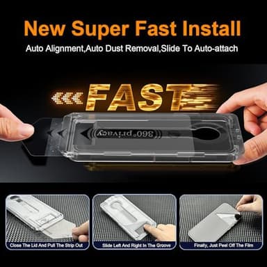 OneFish 2 Pack Privacy Screen Protector for iPhone 16e/13/13 Pro/14-4-Way 360° Anti-Spy Tempered Glass, 9H Hardness, 3D Curved Edges, Case-Friendly & Easy Installation - Image 3