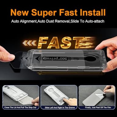 OneFish 2 Pack Privacy Screen Protector for iPhone 16 Pro Max - 4-Way 360° Anti-Spy, 9H Hardness, 3D Curved Edges, Case-Friendly & Easy Installation - Image 3