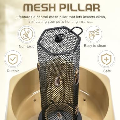 Fischuel Chameleon Feeding Bowl, Hanging Insect Feeder with a Pillar for Prey to Climb Up, Suitable for Chameleon, Bearded Dragon, Lizard, Iguana, Gecko(Khaki) - Image 4
