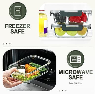 KOMUEE 10 Packs 30 oz Glass Meal Prep Containers,Glass Food Storage Containers with Lids,Airtight Lunch Bento Boxes,Microwave,Freezer and Dishwasher,Gray - Image 4