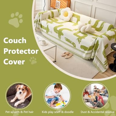 DREAMINGO Abstract Striped Couch Cover, Beige Chenille Loveseat Cover for 2 Cushion Couch Sofa, Jacquard Sofa Covers for Living Room, Modern Style Couch Covers for Sectional, 71"x118", Green - Image 4