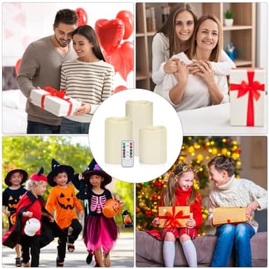 Artmarry Flameless Candles 4" 5" 6" Set of 3 Ivory Outdoor Indoor Pillars 3" Diameter Battery Operated Flickering Candles Include 10-Key Remote Timer Function 400+ Hours Requires 2 AA Batteries - Image 5
