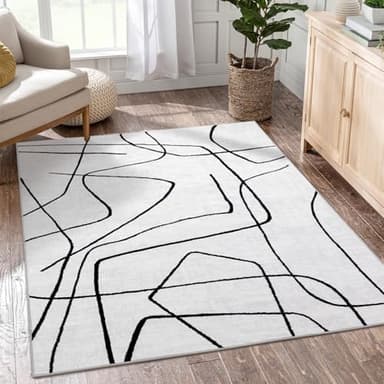 YIHOUSE 5x7 Washable Living Room Rug - Modern Abstract Black and White Area Rug Non-Slip for Bedroom Home Office (Abstract, 5'x7'ft - Image 2