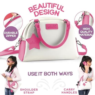 Star Princess Pretend Play Purse Set for Girls - Realistic Purse with Accessories: Toy Phone, Wallet, Credit Cards, Keys, Makeup for Role Playing Toys for Girls Ages 3-8 - Image 5