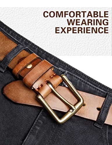 wolksprong Thicken Full Grain Leather Mens Belt Heavy Duty Work Belt High Hardness Buckle Packed In Gift Box - Image 5
