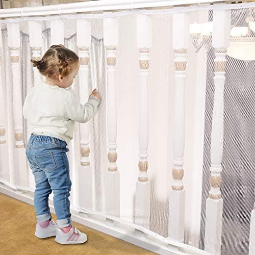 Banister Guard for Baby - 15ft x 3ft, Child Safety Net, Rail Balcony Banister Stair Mesh for Kids, Toys, Pets - White - Image 1