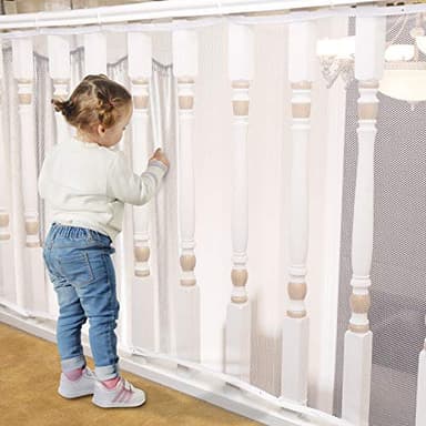 Banister Guard for Baby - 15ft x 3ft, Child Safety Net, Rail Balcony Banister Stair Mesh for Kids, Toys, Pets - White - Image 1