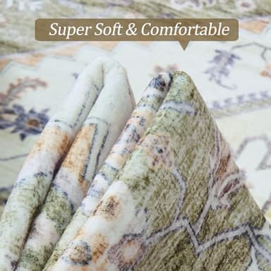 Area Rugs for Living Rooms - 8x10, Boho Non-Slip Low Pile Carpet Machine Washable Rugs for Bedroom, Farmhouse, Office, Dining Room (Green) - Image 4