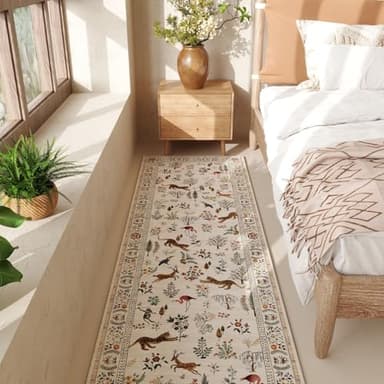 Rugcomf Runner Rug for Kitchen Rug Non Slip 2'x6' Washable Rugs with Rubber Backing Soft Floral Animal Carpet Runner for Kitchen, Laundry, Bedroom, Bathroom (Beige) - Image 5