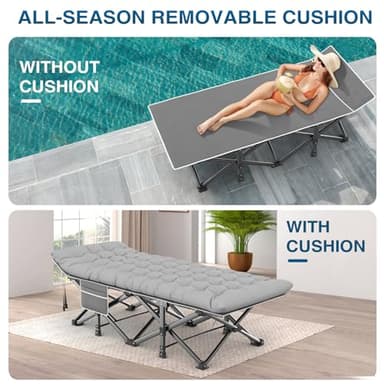 ZENPETIO Camping Cots for Adults, Portable Folding Sleeping Cot with Carry Bag, 1200D Double Layer Oxford Ultra Soft Cot Bed with Mattress, Tent Cot for Travel Office Hospital, Support 500lbs, Gray - Image 5