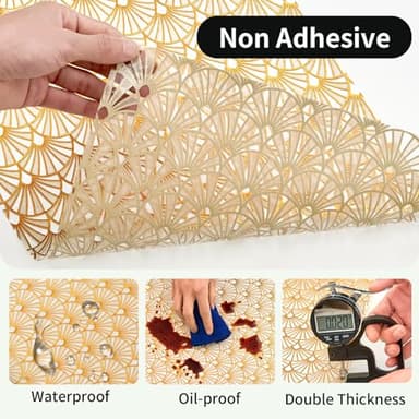 Drawer and Shelf Liner for Kitchen Cabinet: 17 in X 30 Ft Waterproof Shelf Paper Non Adhesive Refrigerator Liners Golden Ginkgo Leaf Easy Liners for Bathroom with Knife Tape Measure - Image 2