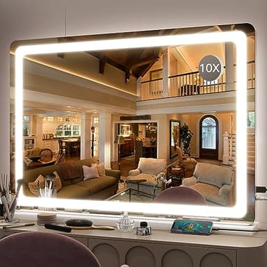 FENNIO Vanity Mirror with Lights 32"x22", Lighted Makeup Mirror, Large Vanity Mirror with Lights, Touch Sensor with 3-Color Lighting, USB Charging Port for Vanity Desk Tabletop - Image 1