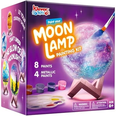 Klever Kits DIY 3D Moon Night Light, Paint Your Own Moon Lamp Kit Galaxy Lamp Arts and Crafts Kit, School Activities, Birthday Gifts for Kids Girls Boys - Image 1