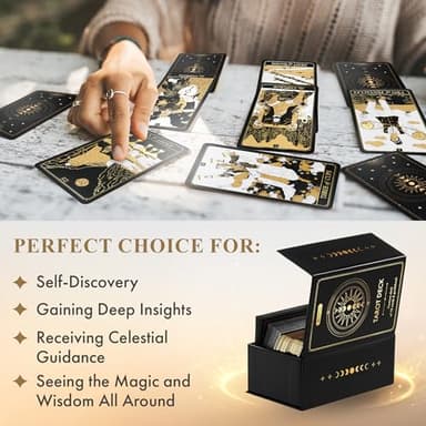 Wyspell Classic Tarot Cards with Guide Book - 78 Gold Cards for Beginners - Black Tarot Decks with Guidebook - Original Cards Deck with Guidebook - Image 6