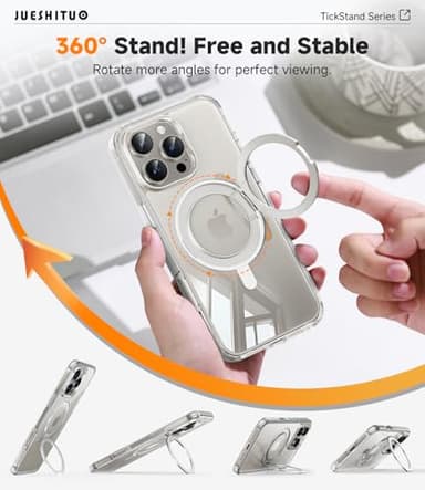 JUESHITUO 3 in 1 for iPhone 16 Pro Case, [Non-Yellowing] 360° Rotatable Magnetic Ring Stand with [1X Screen Protector + 1X Camera Lens Protector], 6.3" iPhone 16 pro case Clear - Image 2