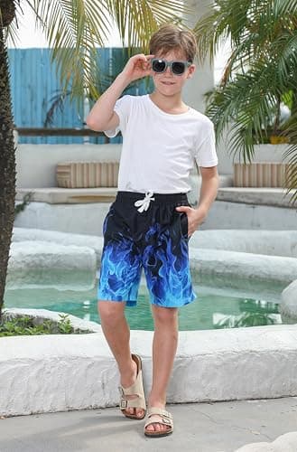 uideazone Boys Blue Flame Swim Trunks Size 12 Kids Quick Dry Waterproof Swimwear Mesh Lining Bathing Suits Black Sports Surfing Boardshorts with Pockets Shorts - Image 2
