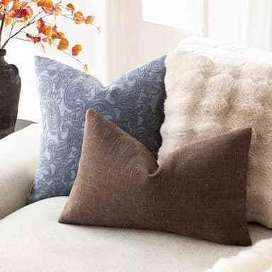 Foindtower Pack of 2 Soft Textured Chenille Throw Decorative Pillow Covers Lumbar Accent Solid Cushion Cover Cozy Neutral Farmhouse Pillow Case for Couch Sofa Bedroom Living Room 12x20 Inch, Chocolate - Image 6