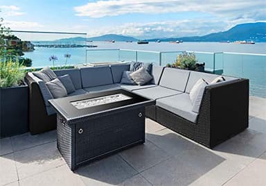 Outland Living Series 403 Fire Table – 44" 50,000 BTU Outdoor Propane Gas Fire Pit Table with Tempered Glass Top & Arctic Ice Decorative Glass Rocks, Slate Grey - Image 2