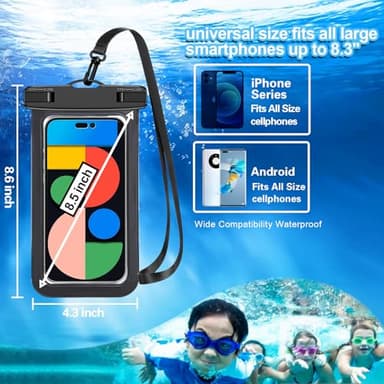 Famoby Up to 8.3" 5 Pack Multicolor Universal Waterproof Phone Pouch, Phone Waterproof Case Dry Bag,Protection Level: IP68,Outdoor Sports for Apple iPhone,Samsung,and More,Black,Blue,Pink,Orange,Green - Image 3