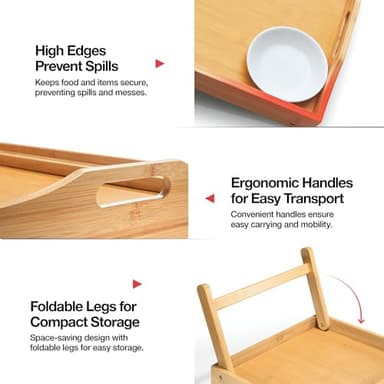 Bed Table Tray with Folding Legs, Laptop Holder and Handles - Breakfast Tray Bamboo Bed Tray for Eating, Sofa, Bed, Food Trays for Eating on Couch, Snacking and Working - Image 4