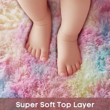 Ophanie Round Rug 6Ft Rainbow Circle Area Rug, Cute Room Decor for Teen Girls, Fluffy Fuzzy Bedroom Carpet, Plush Soft Shaggy Living Room Rugs for Kids Home Decor Aesthetic, Nursery - Image 2