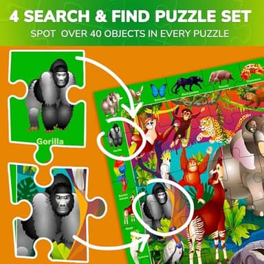 QUOKKA Puzzles for Kids Ages 4-6 - 4 x 60 Puzzles for Toddlers 5-8 - Educational Search & Find Toy for 8-10 yo for Learning Forest Polar, USA National Park Animals & City Life - Image 3