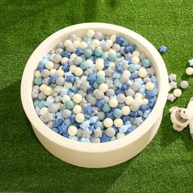 TRENDPLAY Star Ball Pit Balls for Toddlers - 200 Count Star Balls Different Shapes, Non-Toxic Plastic Balls for Safe Play, Boys Girls Festival Party Decoration, Cream Blue - Image 2