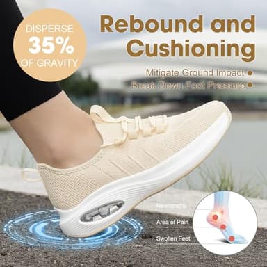 Rollstep Wide Toe Box Shoes Women Extra Wide Width Sneakers Diabetic Air Cushion Road Running Shoes Ultra Light Wide Tennis Sneakers Gym Training Breathable Walking Shoes Beige 37 - Image 3