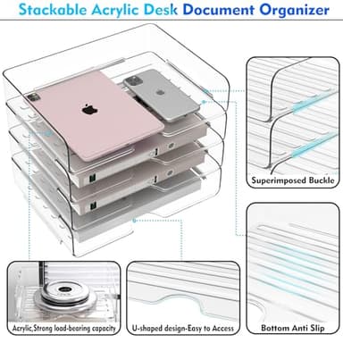 Paper Organizer Letter Tray, 4 Pack Acrylic Stackable Desk File Organizer,Clear Office Organizer for File Paper, Ipad, Letter, A4 Office File, Books, Notes, Etc - Image 6