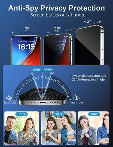 ruwa Privacy Screen Protector for iPhone 16 Pro [2-Pack] Anti-Peep Tempered Glass Film with Easy Installation Frame - Image 3