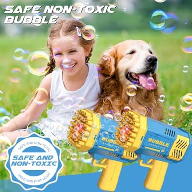 Dolanus Bubble Gun 2 Pack with 2 Bottles Bubble Solution, 40-Hole Light Up Dip Bubble Machine for Kids, Bubble Toy for 3 4 5 6 7 8 Years Old Boys Outdoor Indoor Kid Birthday Wedding Party(2*Blue) - Image 8