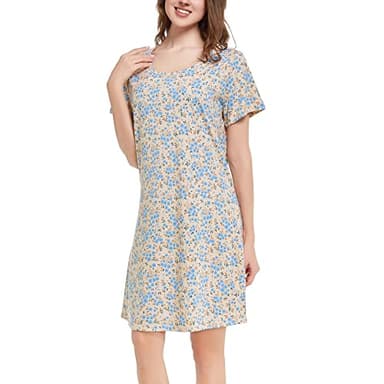 Tugege Women's Nightgown Short Sleeve Sleepshirts House Dress Sleepwear Casual Print Pajama (BG-Blue Floral, X-Large) - Image 4