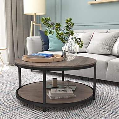 NSdirect Round Coffee Table,36" Coffee Table for Living Room,2-Tier Rustic Wood Desktop with Storage Shelf Modern Design Home Furniture(Light Walnut) - Image 9