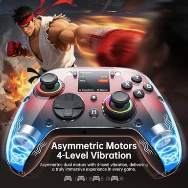 GUSGU G7 Wireless Gaming Controller with Interactive Screen, 1000Hz Polling Rate, Hall Joysticks & Triggers, 4 Programmable Buttons, Compatible with PC, Switch, PS4, iOS, Android, Red - Image 7