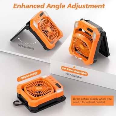 Camping Fan Battery Powered & Solar Powered, Portable Solar Fan 10000mAh Rechargeable Outdoor Fans with Light, Quiet Cordless Fans for Tent, RV, Emergency, Hiking, Power Outage, Desk, Survival Kit - Image 3
