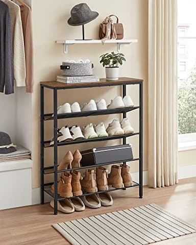 VASAGLE Shoe Rack for Entryway, 5-Tier Shoe Rack Organizer with Storage Shelves and Spacious Top, Freestanding, Adjustable, Industrial, Rustic Brown and Ink Black ULBS038B01 - Image 7