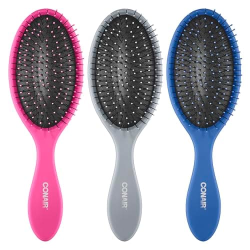 Conair Detangling Hair Brush Set 3 Pack, For Wet, Dry and All Hair Types, Detangling Brushes for Women in Blue, Pink, and Gray - Image 1