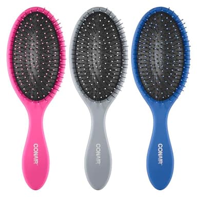 Conair Detangling Hair Brush Set 3 Pack, For Wet, Dry and All Hair Types, Detangling Brushes for Women in Blue, Pink, and Gray - Image 1