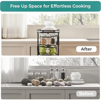Ocyfym 4 Tier Kitchen Fruit Vegetable Storage Cart with One-Piece Rotating Basket, Pantry Organizer Shelf Rack Floor Stand for Veggie Onion Potato Produce Spice, Rolling Snack Cart on Wheels, Black - Image 7