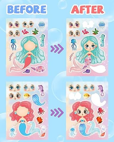 24 Pcs Make Your Own Mermaid Sticker Sheets for Kids with Mermaid Face Stickers for Toddlers Girls Crafts Activities Gift Bag Stuffers Birthday Party Valentines Day Gifts for Kids Classroom - Image 4