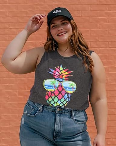 rosemia Tank Tops for Women Summer Graphic Pineapple Tshirts Sleeveless Casual Ladies Tunic Blouse(Pineapple Dark Grey, 5XL1) - Image 5