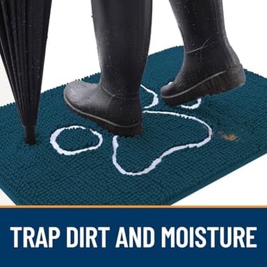 OLANLY Door Mat for Muddy Dog Paws 40x32, Absorbent Chenille Mud Doormat with Paw Print Design, Non-Slip Washable Doormat for Indoor Entryway, Quick-Dry Pet Bed Mats for Dirty Dogs, Atlantic Blue - Image 2