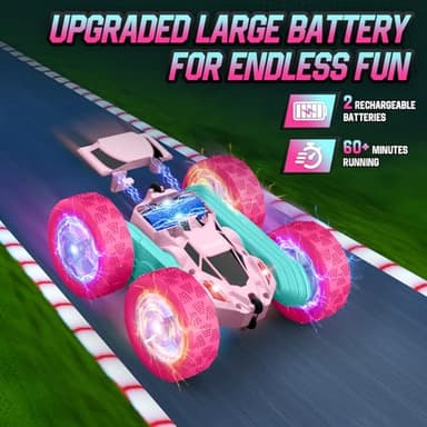 Pink Remote Control Car for Girls,Double Sided 360°Flip, with Headlights, Girl Princess Toys Rechargeable Toy Car for 6-7 6-8 9 10-12 Year Old Girls Birthday - Image 3